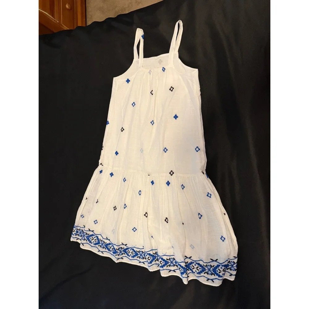 Zara Girls White Blue Embroidered Tiered Midi Sundress Size 13-14 164 NWT
